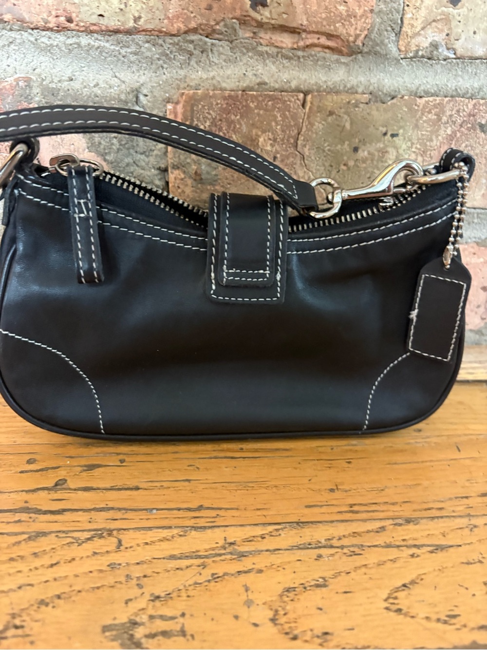 Coach vintage 90 mini Black Leather Shoulder Bag with Contrast Stitching - Picture 5 of 12